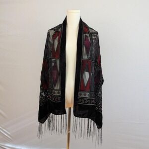 Silk Blend Sheer Paisley Fringe Shawl Scarf